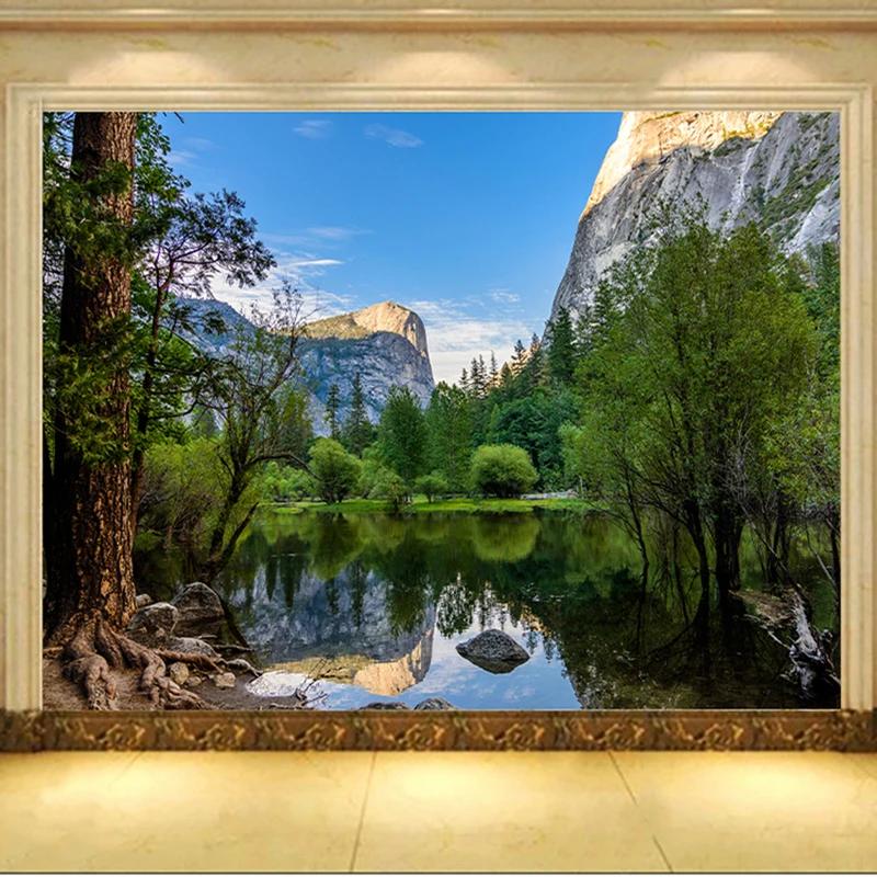 Natural Scenery 3D Wall Mural Forest and Lake Wallpaper for Living Room TV Background Wallpaper Home Decor Mural