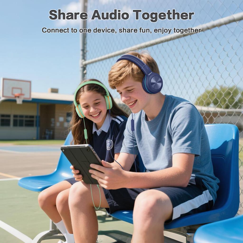 SIMOLIO Wired Headphones with Mic for Chromebook, Laptop, Tablet Computer, Smartphone, Foldable Headphones for School, Teens, Kids, Girls, Boys,