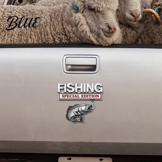 Fishing Theme Vehicle Badge Special Edition Car Emblem Bass for Vehicle Waterproof Sticker Aluminum Metal Fish Hook Decal Truck SUV Fisherman Gift