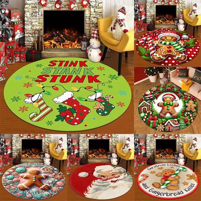 Tappeto Rotondo Area Natale Babbo Natale Antiscivolo Tappetino Circolare per Cucina Camera da Letto Soggiorno Tappeto da Interno Decorazioni Casa Vacanze