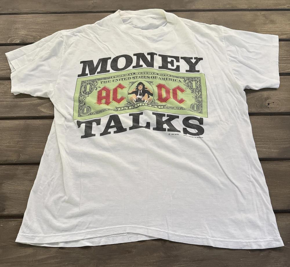 

Винтажная футболка ACDC 1990 года Money Talks Tour с графикой Рок-группы S–4XL Репринт Унисекс XXXXL