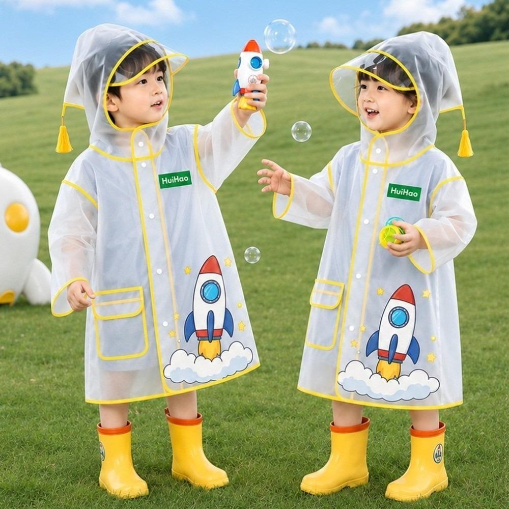 EVA Children Rain Poncho Transparent Student Rainwear Cute Rain Coat Jacket  Outdoor Use