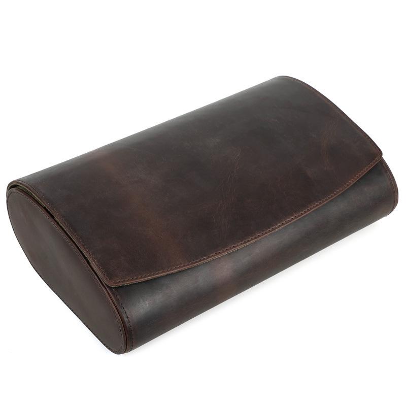 Retro Eight-Bit Style Genuine Leather Watch Storage Box кофейный