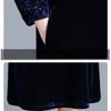 Autumn Winter Women's Gold Velvet Dress Crew Neck Plus Size Dress Long Dresses