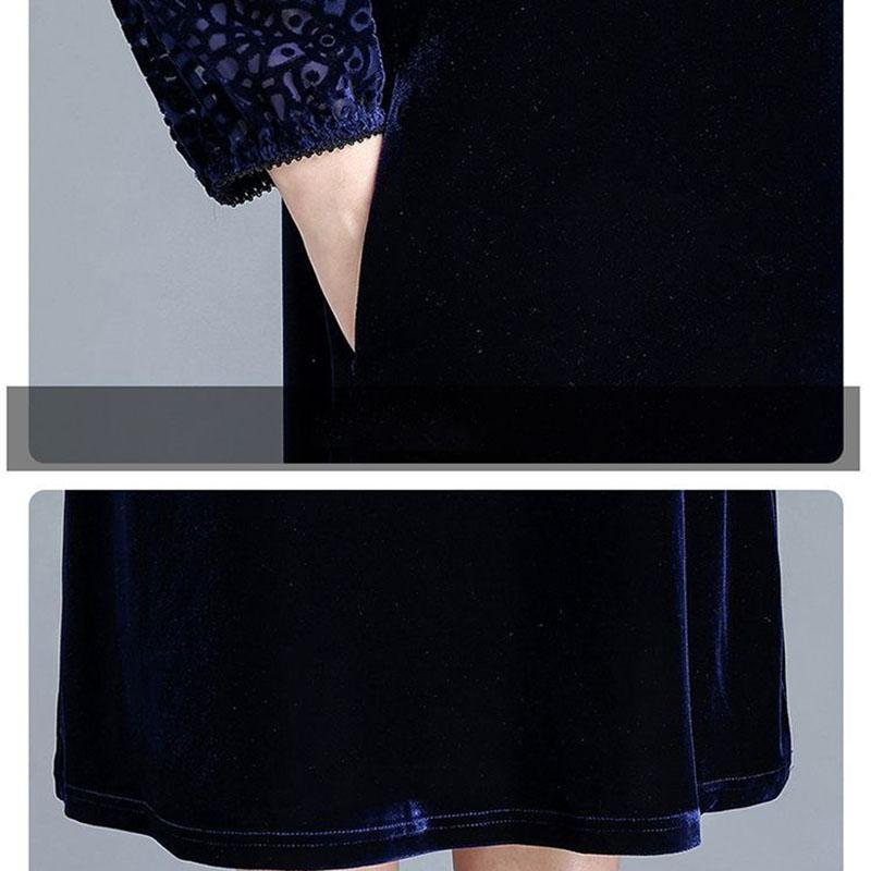 Autumn Winter Women's Gold Velvet Dress Crew Neck Plus Size Dress Long Dresses
