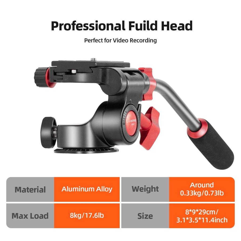 AMBITFUL GM02 Tripod Fluid Rotation Metal Head with QR Leveling for Compact DSLR Supports Up To Head, 360° Adjustable, Arca-Type Plate, Bi-Directional