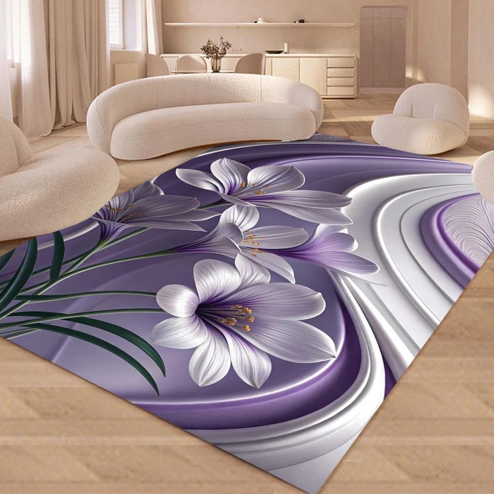 Luxury Floral Pattern Carpet Mat Anti-Slip Rubber Backing Rug Diamond Gemstone for Modern Home Decoration Living Room 3D Mat
