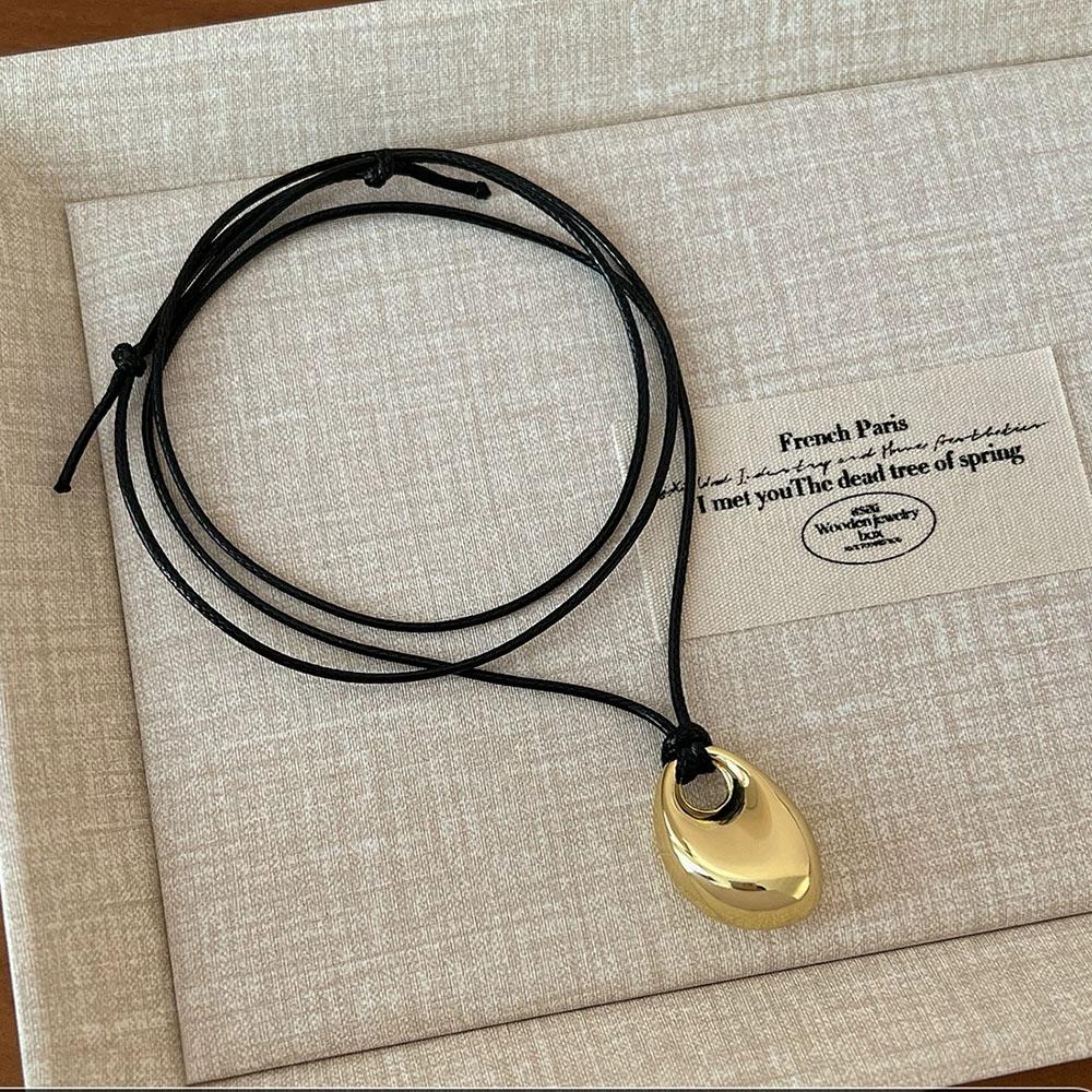 

Pretty Cute Design Black Cord Irregular Metal Pendant Necklace For Women Long Style Adjustable Sweater Chain Jewelry