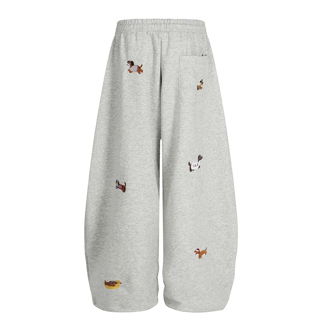 Embroidery Puppy Baggy Barrel Sweatpants Casual Elastic Drawstring Unisex Wide Leg Pants Trouser
