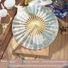Chinese Style Green Jasmine Flower Folding Fan 360-Degree Folding Fan Round Fan Ancient Style Qipao Hanfu Dance Fan Portable Summer Fan
