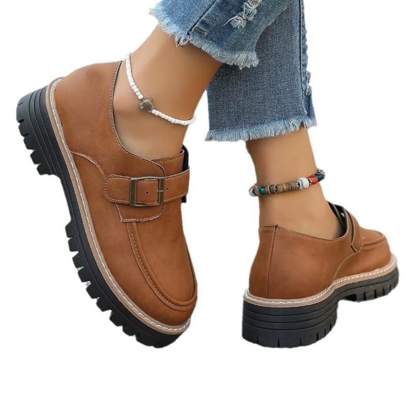 thick-soled women's new fashionable versatile retro small leather shoes women's thick heels spring and autumn single shoes women