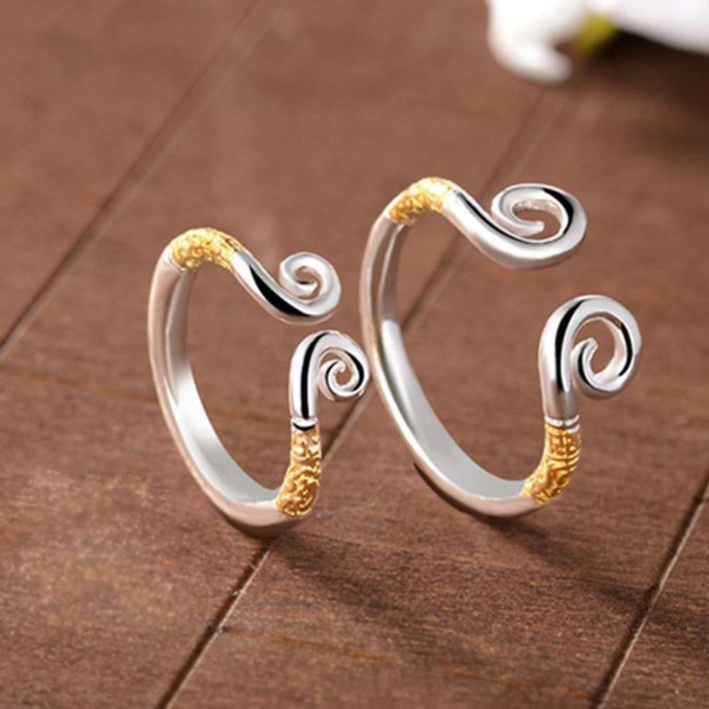 Open Ring Black Gold Tight Hoop Retro Engraved Cloud Pattern Couple Rings Journey To the West Jewelry
