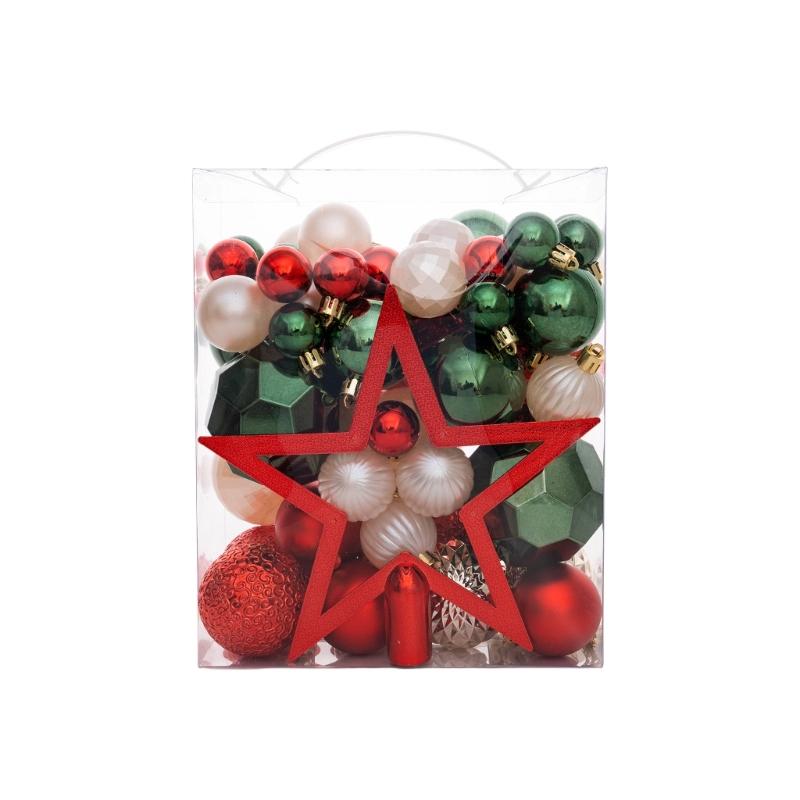 50Pcs Shatterproof Christmas Ornament Set With Plastic Tree Toppers Star For Indoor Outdoors Holiday Decorations