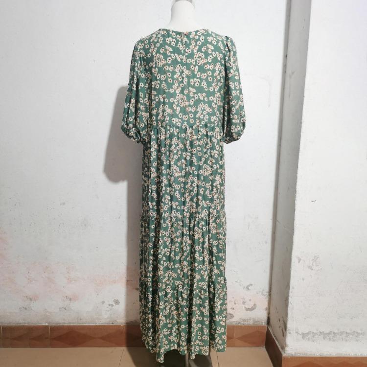 Vestido Casual de Verano para Mujer con Estampado Floral, Cintura Alta, Suelto, Cuello Redondo, Talla Grande, Largo hasta el Tobillo, Manga Larga, Vestido de Primavera