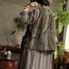 Johnature Vintage Women Coats V-Neck Sleeveless Print Floral Button Patchwork Pockets Autumn Coats
