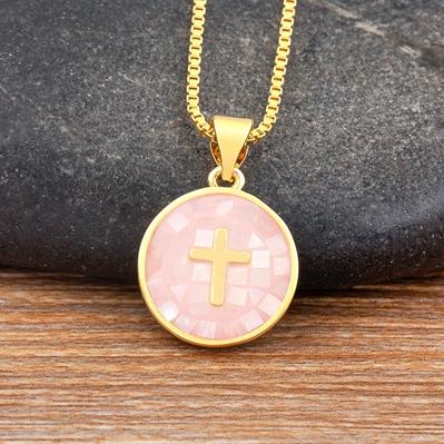 Nidin Fashion Female Cross Pendants Shell 6 Colors Gold Plated Jesus Chain Necklace Jewelry For Men Women Wholesale Dropshipping
