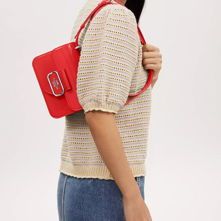 Coach Morgan Jelly 18 Metal Logo Snap Closure Square Jelly Shoulder Crossbody Bag Small Women Bags Silver Miami-Red CR287-SVQRG