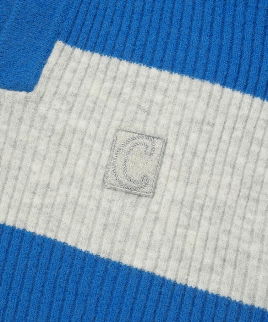 COVERNAT Color Block Stripe Collar Knit Blue