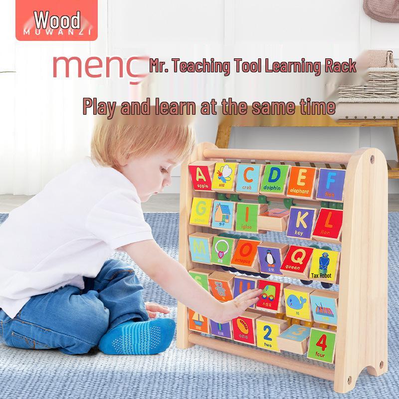 Wooden Toddler Learning Flip Board & Abacus Puzzle Toy