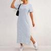 Summer Women's Split Horizontal Striped Dress, Lazy Style Fashion Casual Dress for European & American