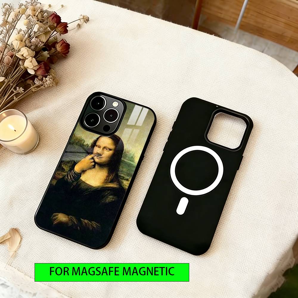 

Humorous M-Mona L-Lisa Art Phone Case For iPhone17,16,15,14,13,12,11 Plus,Pro Magnetic For Magsafe Wireless Charging iphone16e