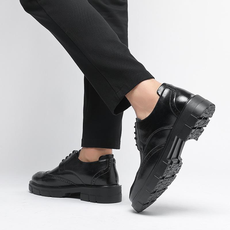 Sapatos Brogue Elevadores de Couro Masculino, Altura 8cm & 10cm, Sola Grossa, Formal Negócios & Casamento