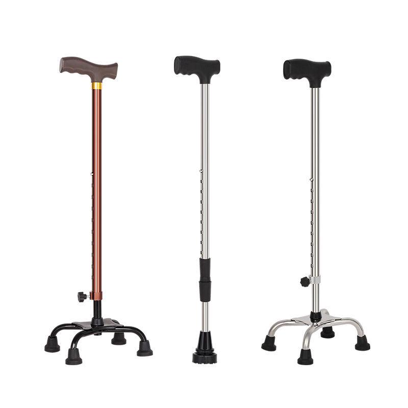 Adjustable Non-Slip Four-Legged Cane for Seniors - Lightweight Stainless Steel Walking Stick