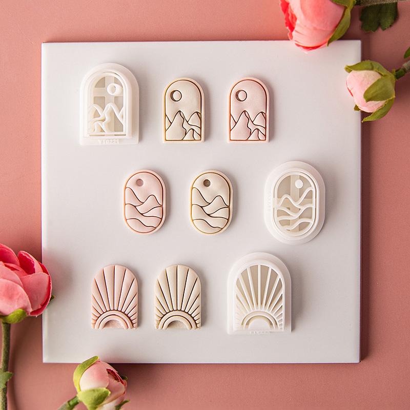 Coconut Tree Sun Polymer Clay Cutter Summer Holiday Sunset Sunrise Landscape Arc Clay Cutter for Earrings Jewellery