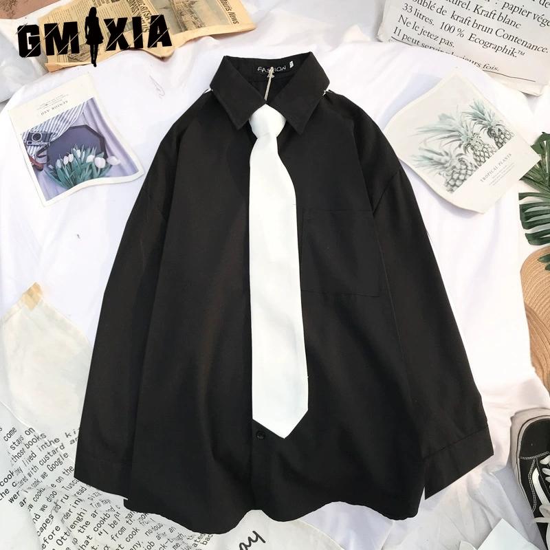 

GMXIA Женские модные повседневные однотонные блузки и рубашки-поло с длинным рукавом с принтом XXXXL чёрный