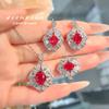 Elegant Women Jewelry Set Red Corundum Pendant High Carbon Diamond Studs Blue Spinel Ring Gemstone Accessories Set