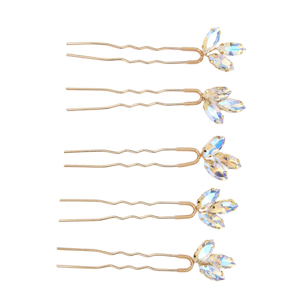 5Pcs Crystal Flower Hair Pins Simple Retro Elegant Shiny Light Rhinestone Hair Piece for Party Wedding Bouquet