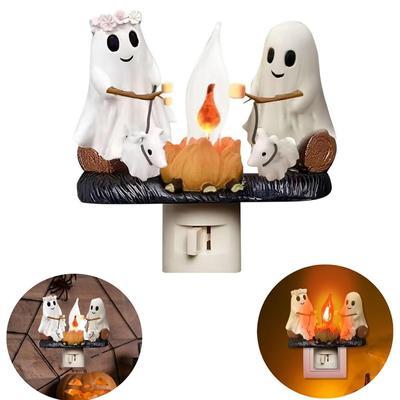 Ghost Campfire Flickering Nightlight, 2024 Ghost Walking Dog Campfire Flicker Flame Halloween Nightlight, LED Halloween Nightlight