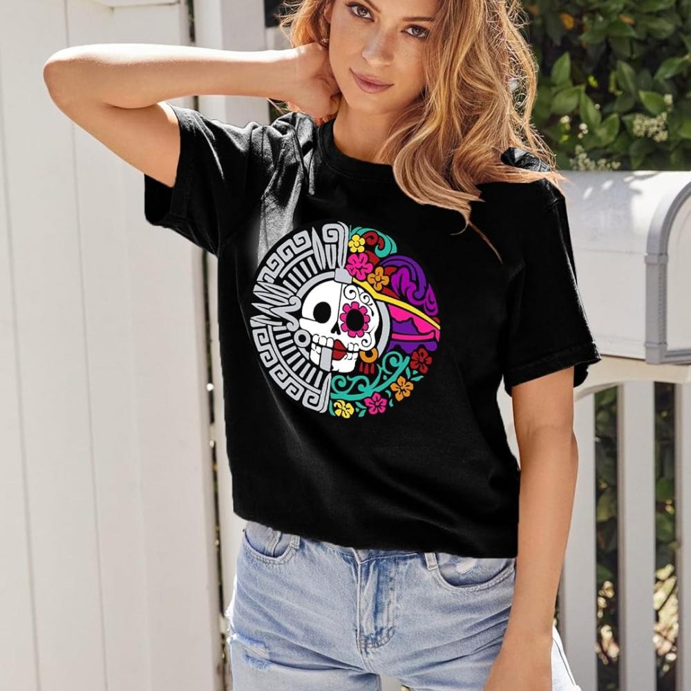 Day of The Dead Shirts for Women Dia De Los Muertos Skeletons Mexican T-Shirt Sugar Skull Shirt Halloween Tops