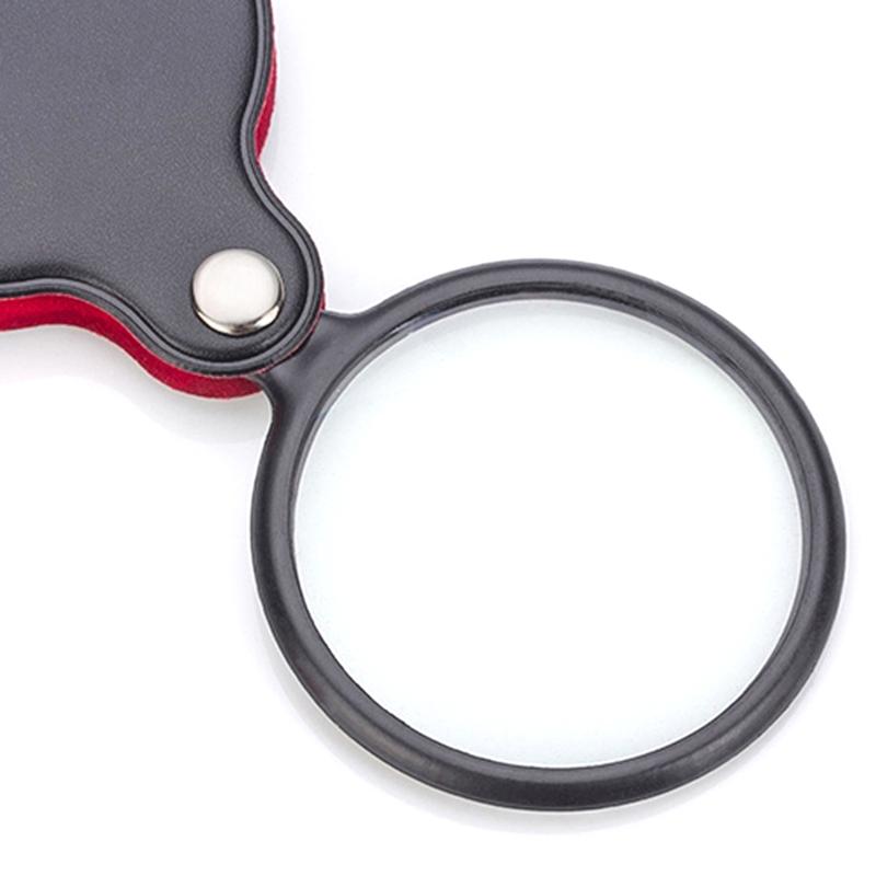 8X Mini Magnifying Glass Folding Pocket Magnifier with Rotating Protective Leather Sheath for Reading Science Jewelry