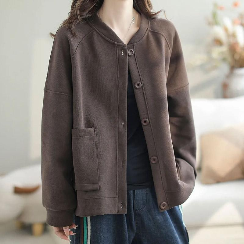 Coat for Women Cotton Autumn Winter Thickened Casual Oversize Cardigan Sweatshirt Slim-Fit Short Jacket