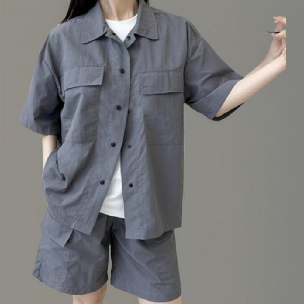 New Arrivals Open Run Women Loose Fit Pocket Style Short Sleeve Shirt And Shorts