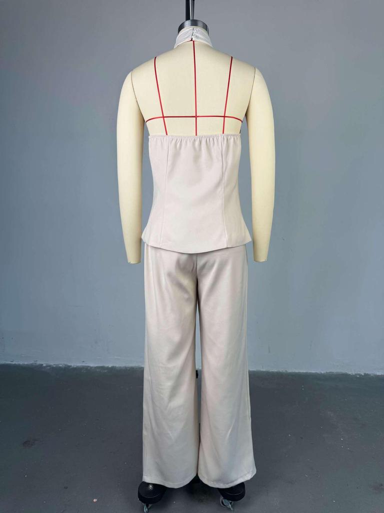 2025 Summer Women's Halter Top & High Waist Long Pants Set - European & American Style