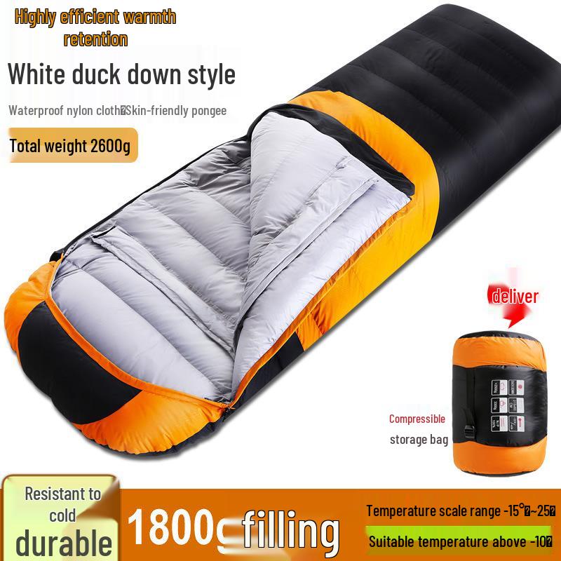 White Duck Down Zero Degree Sleeping Bag for Winter, Outdoor, and Indoor Use