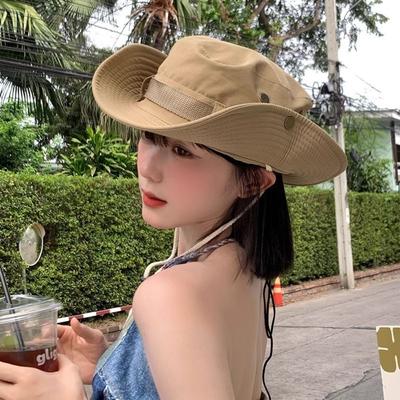 Polyester Solid Color Sun Hats Wide Brim Adjustable Large Eaves Sun Hat Solid Color Sun Protection Wide Brim Bucket Hat