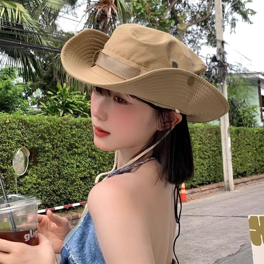Adjustable Large Eaves Sun Hat Wide Brim Wide Brim Bucket Hat Fashion Solid Color Sun Hats  Holiday