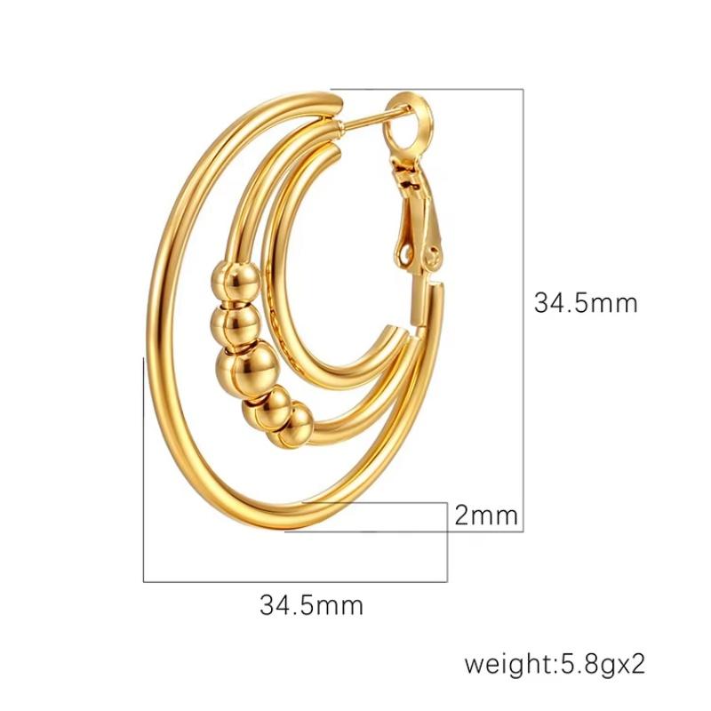 Simple Fine Stainless Steel Stud Earring Gold Plated Multi Layer Circles Bead Hoop Earrings For Women Daily Wearing Party Gifts