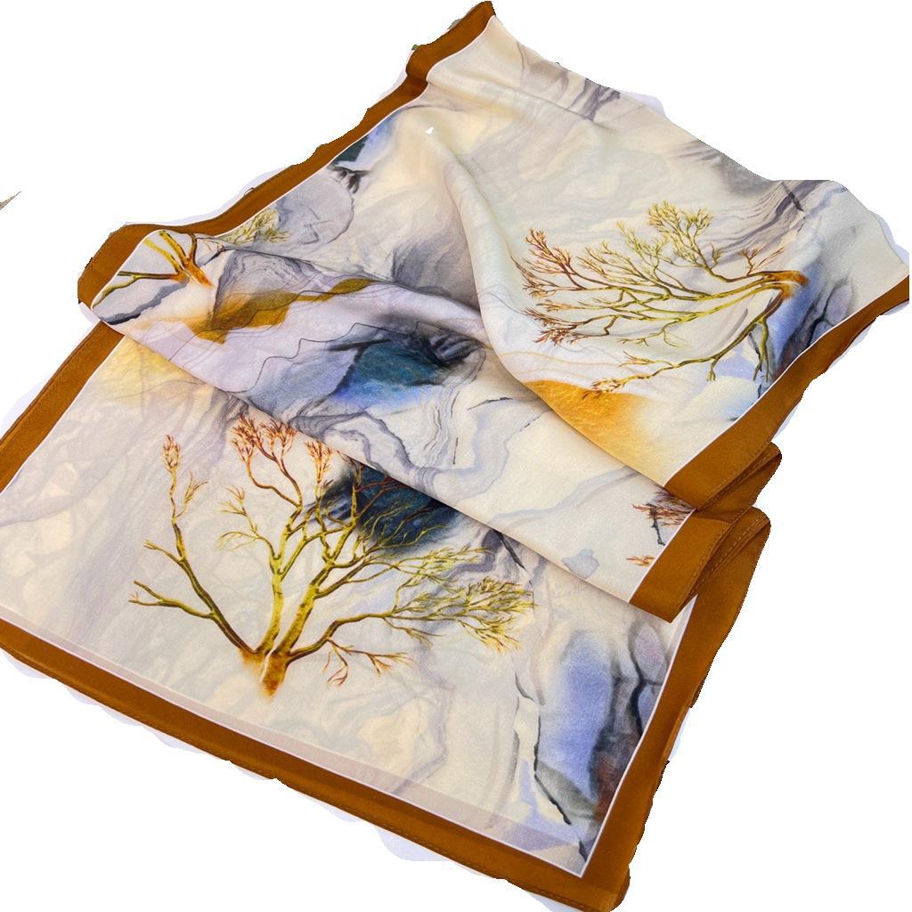 Seiden-Doppelkrepp Langes Tuch 140 * 35 cm Sommer Dünnes Seidentuch Leicht und Atmungsaktiv Maulbeerseide Schal Damen Maulbeerseide