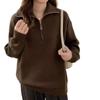 Korean Style Pony Embroidery Half-Zip Collar Women's Sweater - Loose Knit Top for Autumn & Winter