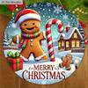 Rustic Christmas Wooden Sign with Gingerbread Man Pattern - Merry Christmas Round Sign for Front Door, Wall Decor - Ideal Christmas Decoration