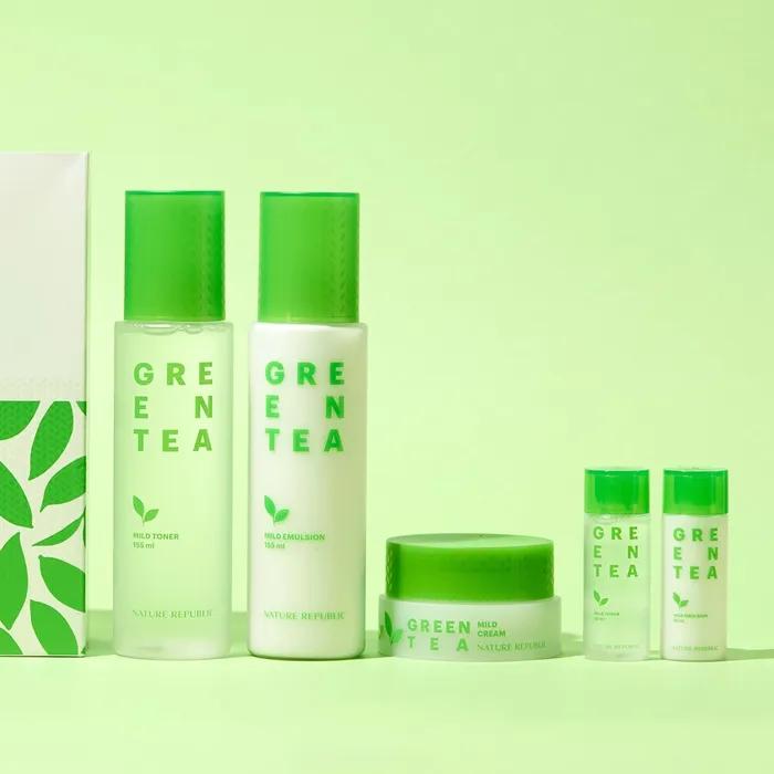 Clear Green Tea Water Skincare Set Toner 155ml + Emulsion 155ml + Cream 55ml + Toner 20ml + Emulsion 20ml
