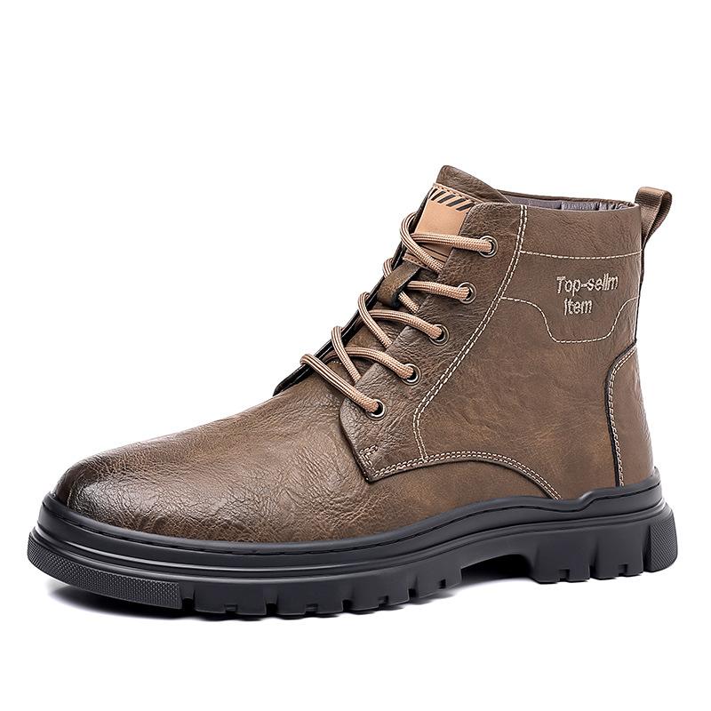 Fashion Men Shoes 2024 New Autumn Winter Thick Sole Warm Leather Boots with Cotton British Style Men Trendy Fashionable Short Work Boots