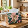 1pc Tissue Box, Featuring a Pop Art Design with Multifunctional Fabric, Showcases Leopard And Tropical Scene Patterns. It's a Practical Storage Option
