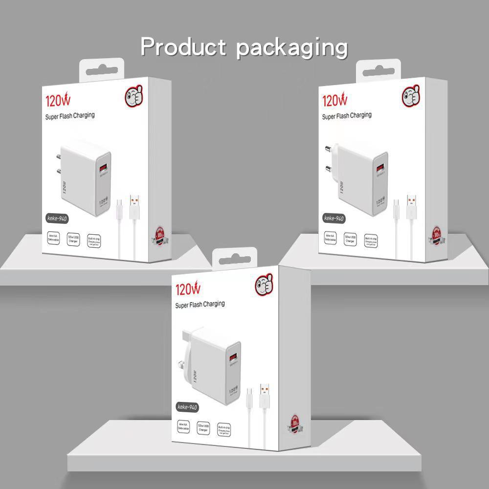 Cargador rápido de 120 W compatible con la UE, EE. UU. y el Reino Unido para Xiaomi y Huawei