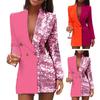 Lapel Long Sleeve Pockets Mid-Length Fashion Blazer Autumn Winter Sequins Contrast Color Stitching
