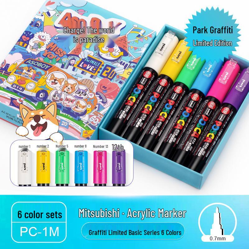 

UNI Mitsubishi Acrylic Marker Pen Set: PC-1M/3M/5M, 0.7-2.5MM for Painting & Graffiti